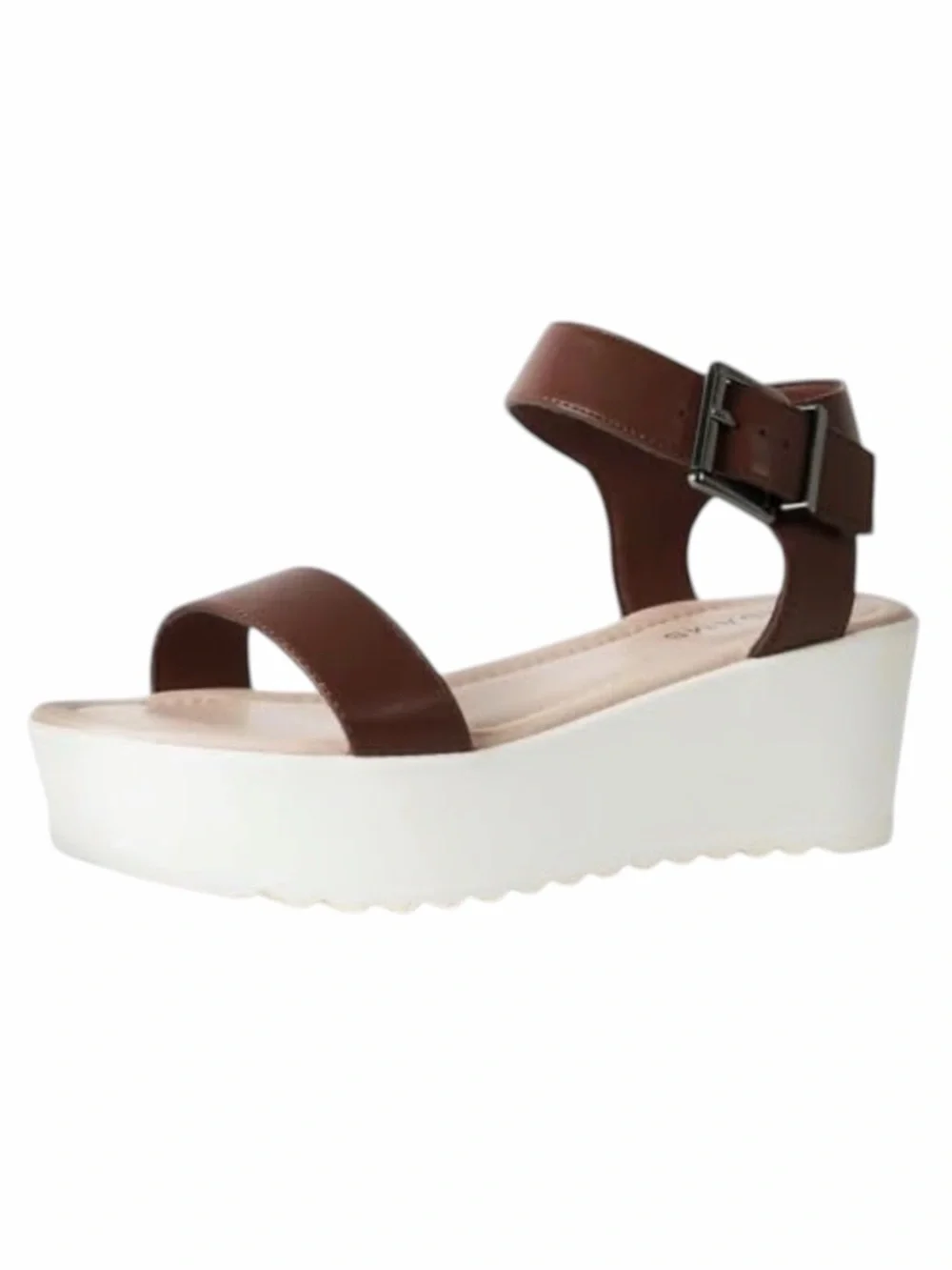J. Adams Surf Platform Sandal Tan Vegan Leather Buckle Wedge 8.5 NWT